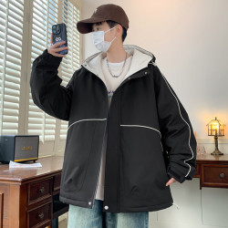 GOONJDKE冬季男士大码连帽棉衣外套胖男生加肥加大休闲保暖棉服男