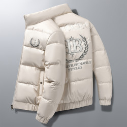 欧洲站冬季新款男士轻奢立领字母刺绣修身保暖抗寒高品质休闲棉服