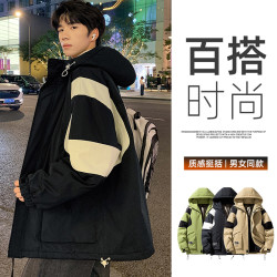 美式连帽夹克百搭时尚酷帅潮流休闲胖子男宽松加肥加大防风冲锋衣