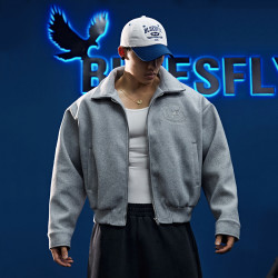 BLUESFLY 运动玩咖美式毛呢夹克外套秋冬短款廓形翻领健身休闲高级