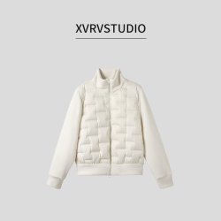 XVRV春季2026新品摇粒绒拉链女纯色保暖羽绒服鸭绒百搭上衣外套