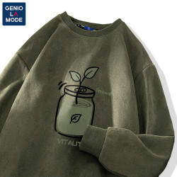 GENIOLAMODE 加绒麂皮绒卫衣男美式情侣2025秋冬休闲百搭做旧外套