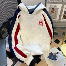 高级感重磅连帽卫衣男青年撞色拼接秋冬穿搭宽松加绒加厚外套上衣