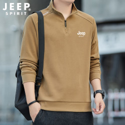 JEEP SPIRIT JEEPSPIRIT德绒卫衣男秋冬新款男士半开衫休闲百搭立领纯色上衣