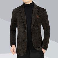 春秋款西服男士外套厚款新款休闲商务雪尼尔中老年上衣毛呢西装