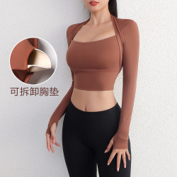 九麦一品 假两件上衣女含胸垫长袖性感瑜伽服健身服秋冬运动