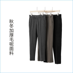 秋冬简约免烫修身工作黑色休闲裤直筒男款休闲时尚弹力毛呢西裤