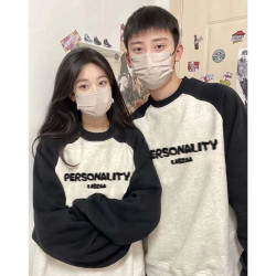 labzaae美式复古字母印花情侣卫衣男款秋冬季简约ins潮牌圆领外套