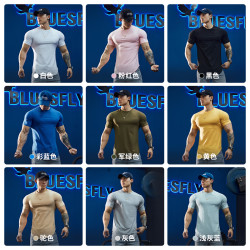 BLUESFLY 健身运动t恤男修身短袖体恤弧形下摆欧美潮跑步透气上衣