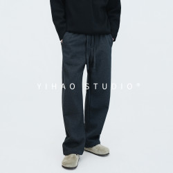 YIHAO STUDIO男款加绒加厚休闲裤宽松直筒微弯刀潮流卫裤简约百搭