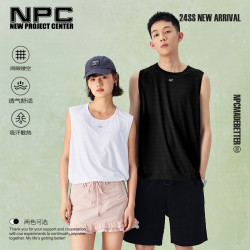 NPC 潮牌3M反光印花拼接网格速干无袖T恤男运动吸汗排湿NP45TT02