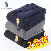 U.S. POLO ASSN. 2条装)男士加绒卫裤男百搭加厚宽松保暖运动男秋冬裤子休闲裤