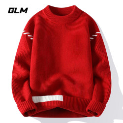 GLM 秋冬新款加厚保暖打底针织衫宽松套头新年氛围感红毛衣 男外套