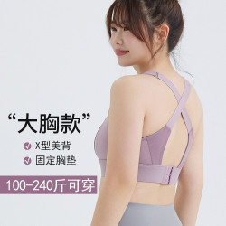 雅鹿 交叉美背夏季运动内衣女防震聚拢跑步健身文胸大码大胸瑜伽服背心