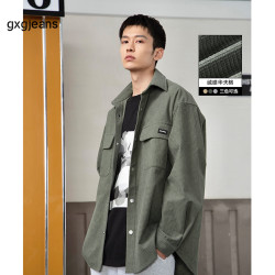 GXG jeans宽松翻领复古百搭潮流简约春秋日系衬衫外套JED10306283
