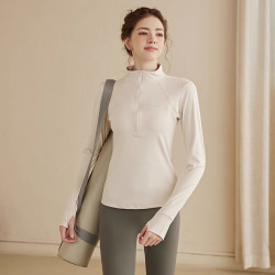 立领加绒半拉链瑜伽服女外套修身显瘦健身上衣秋冬速干跑步长袖