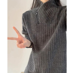 美式斜领拉链重磅卫衣男款春秋季加绒加厚鱼骨纹打底衫长袖T恤