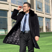 雪尼尔长款中老年毛呢大衣男加绒加厚爸爸装保暖外套毛领爷爷冬装