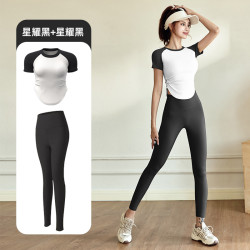 卡瓦杰 A 新款收腰短袖套装健身运动短袖显瘦套装瑜伽服女