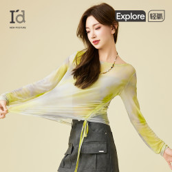 爱帝 女士瑜伽服新中式网纱上衣健身服女运动上衣瑜伽