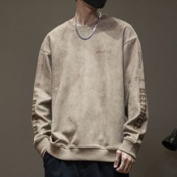 美式重磅麂皮绒卫衣男秋冬款加绒加厚大码男士秋季宽松长袖上衣潮