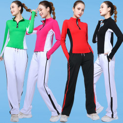 杨丽萍白色健身服装秋冬速干裤子跳舞衣服长袖上衣春秋休闲套装