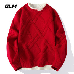 GLM 集团品牌GLM新年大红安哥拉红色本命蛇年春节氛围感圆领毛衣 男女