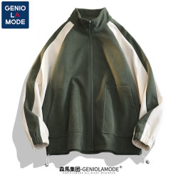 GENIOLAMODE 日系灯芯绒外套男春秋新款港风撞色上衣男士立领夹克