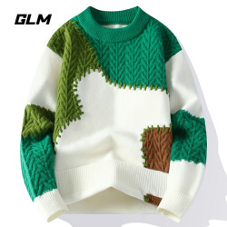 GLM 秋冬新款青少年学生潮流保暖撞色加厚休闲宽松套头毛衣 男外套