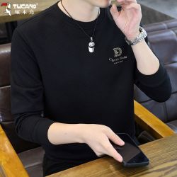 啄木鸟 高档圆领男士卫衣春秋季新款潮流提花长袖t恤休闲打底上衣
