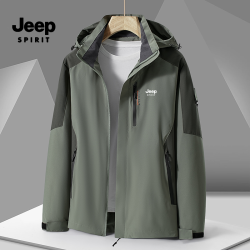 JEEP SPIRIT JEEPSPIRIT吉普春秋款防风夹克情侣款可脱帽登山旅游外套男