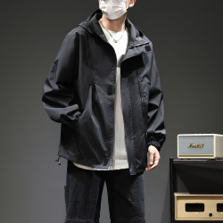 颂希尔 冲锋衣男秋季户外防水爬山外套痞帅美式连帽宽松夹克情侣百搭上衣