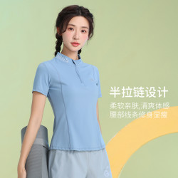 运动服身服女夏季新款半拉链圆领短袖修身透气显瘦户外运动跑步