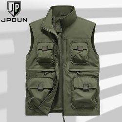 JPDUN 马甲男工装多口袋户外休闲春秋宽松透气速干坎肩背心