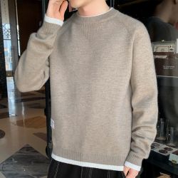 2025新款春秋冬季毛衣男士简约加厚纯色学生圆领加绒打底针织衫