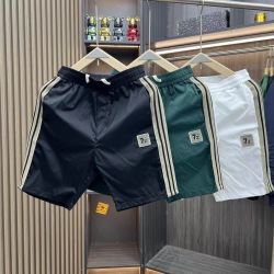 欧洲站2024夏季新款男士薄款短裤三道杠撞色拼接条竖纹抽绳五分裤