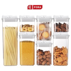 PORA 家用长方形大容量塑料罐盒子透明双层干果收纳盒食品级谷子收纳盒