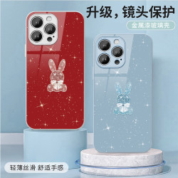 适用于苹果/华为/小米oppo/vivo新年款网红钻石兔时尚玻璃手机壳