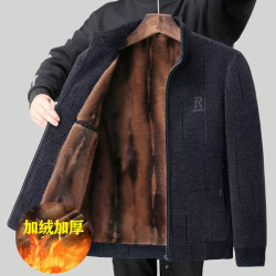 爸爸装棉衣冬季外套雪尼尔棉服立领中年休闲保暖夹克