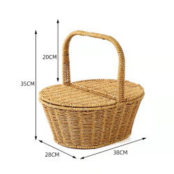 大号手工编织野餐篮收纳篮38*28*35cm家用户外藤编