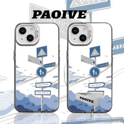 路牌雪山适用创意潮小众可爱苹果15华为一加小米手机防摔壳Paoive