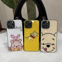 网红卡通维尼熊钢化玻璃手机壳适用于苹果/华为/小米/oppo/vivo