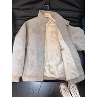 灰色扎染皮衣夹克棉服男款冬季boxy立领机车服羊羔绒加厚保暖外套