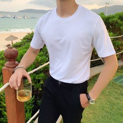 轻奢高级感短袖T恤夏季圆领纯色半袖简约百搭修身款男士内搭上衣