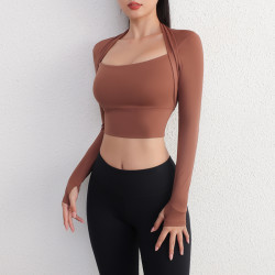 九麦一品 8044和8038假两件上衣女含胸垫长袖性感遮肉瑜伽服健身服秋冬运动