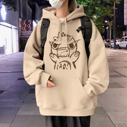 连帽卫衣男春秋季宽松情侣卡通印花休闲学生长袖上衣潮流套头帽衫