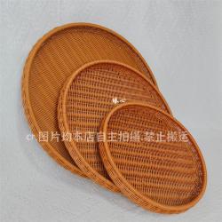 S5晒筐簸箕晒干货大号收纳筐置物家用篮圆形编织塑料晾晒托盘藤编