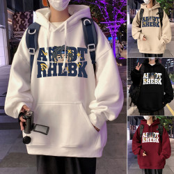 纯棉美式卡通印花卫衣男秋冬连帽重磅大码宽松外套高街套头上衣