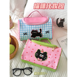 庄子然 原创可爱卡通小猫手提化妆包少女便携大容量化妆品收纳包新款