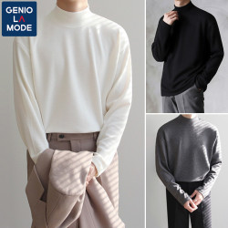 GENIOLAMODE 双面绒打底衫男士半高领冬季纯色高级感加绒长袖男t恤
